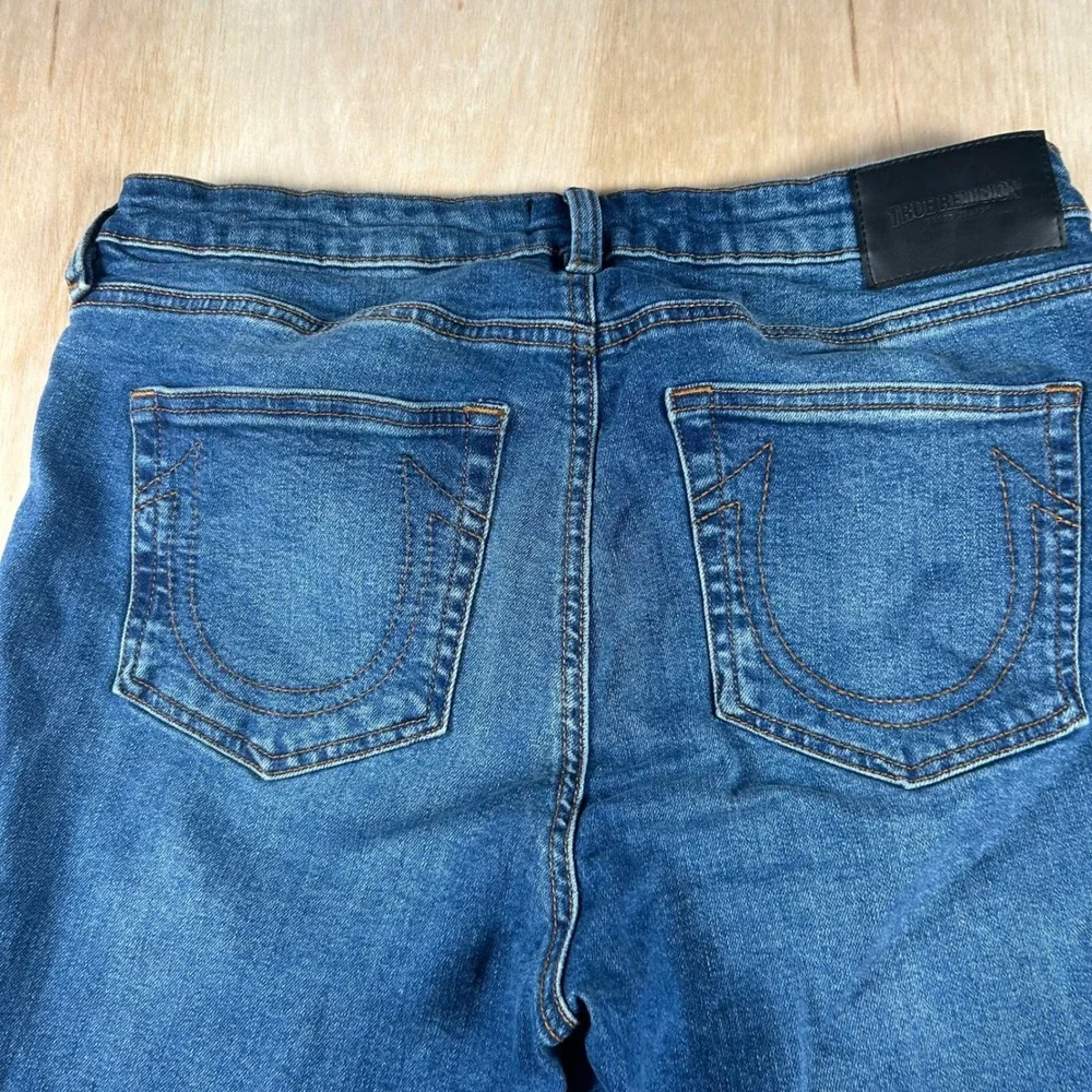 True Religion Becca Mid Rise Bootcut Jeans Blue Raw Hem Size 34x30 Mens